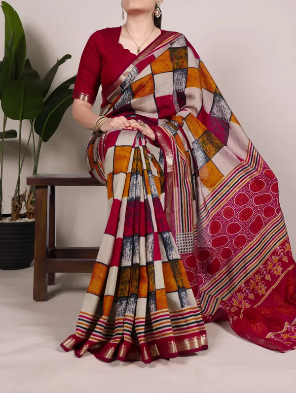 Digtial_Printed_Orange_Box_Pattern_with_Temple_Border_Saree