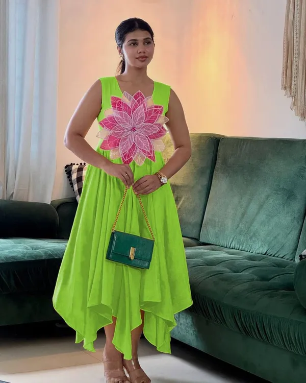 Green_Fancy_Flowers_Parampara_Silk_Unique_Different_look_Frock