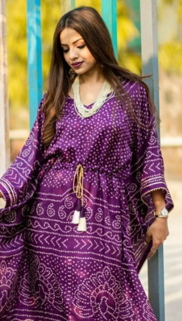 Violet_Satin_Dot_Digtial_Print_Kaftan_For_Women