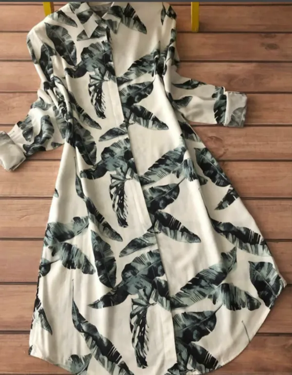 White_&_Green_Rayon_Leaf_Digital_Print_Kurti_Plazzo_For_Women