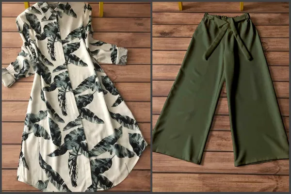 White_&_Green_Rayon_Leaf_Digital_Print_Kurti_Plazzo_For_Women