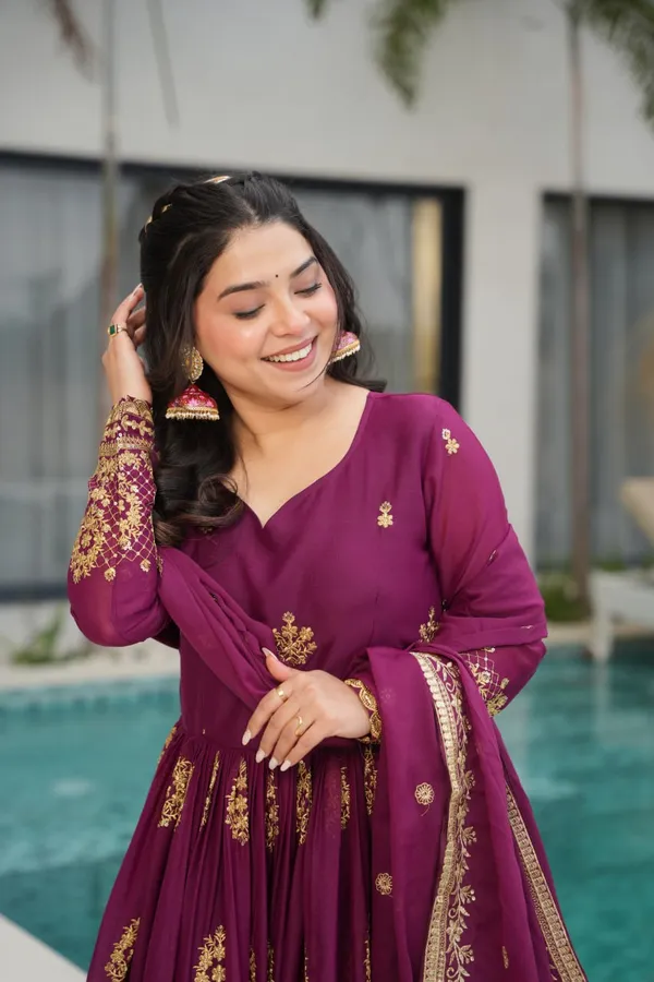 Premium_Designer_Readymade_Georgette_Gown_Purple_Color