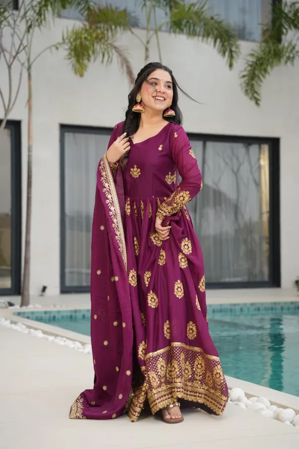 Premium_Designer_Readymade_Georgette_Gown_Purple_Color
