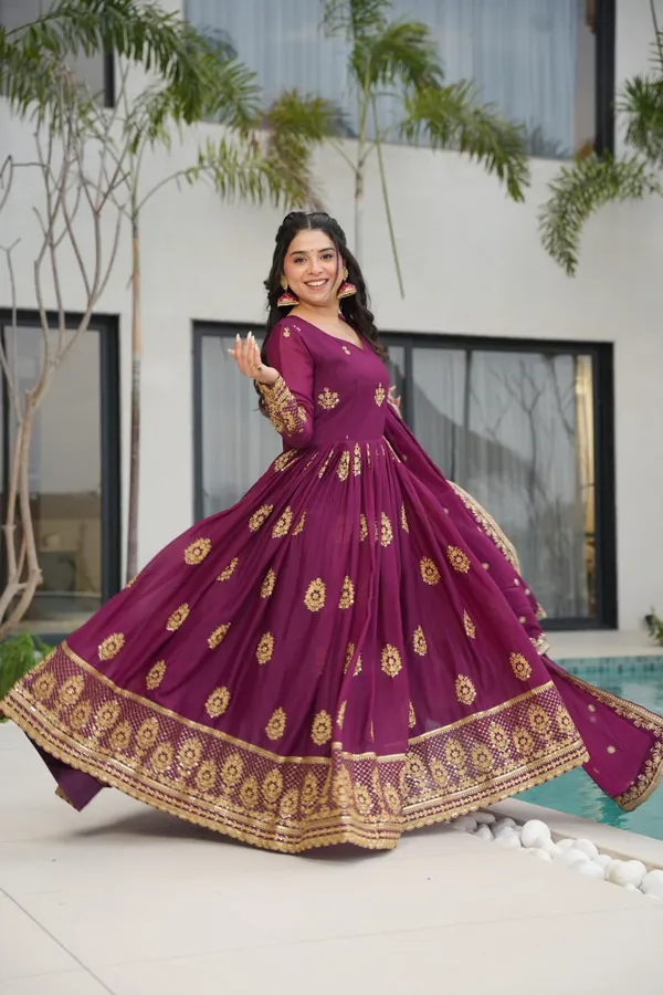 Premium_Designer_Readymade_Georgette_Gown_Purple_Color