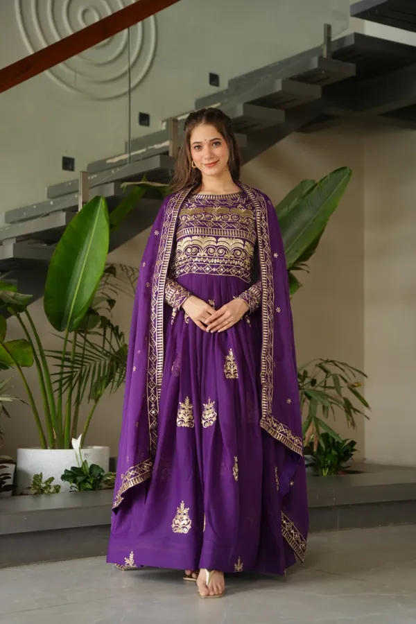 Purple_Color_Chinnon_With_Sequins-Multi_&_Beads_Embroidered_Work_Premium_Designer_Gown