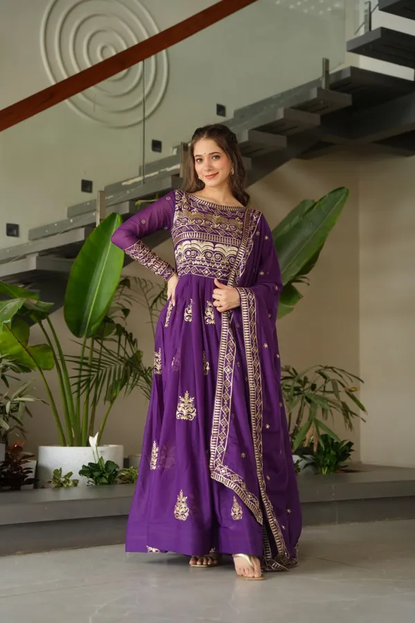 Purple_Color_Chinnon_With_Sequins-Multi_&_Beads_Embroidered_Work_Premium_Designer_Gown