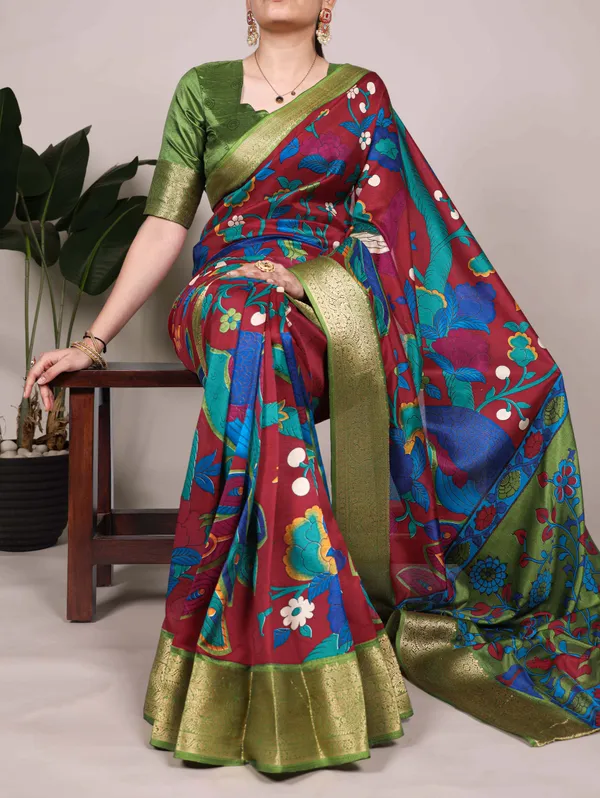 Tussar_Silk_with_Viscose_Border_Green_Premium_Saree