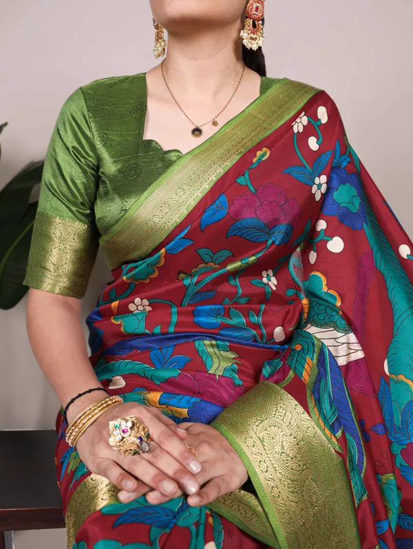 Tussar_Silk_with_Viscose_Border_Green_Premium_Saree