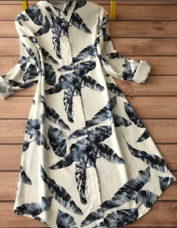 White_&_Blue_Rayon_Leaf_Digital_Print_Kurti_Plazzo_For_Women