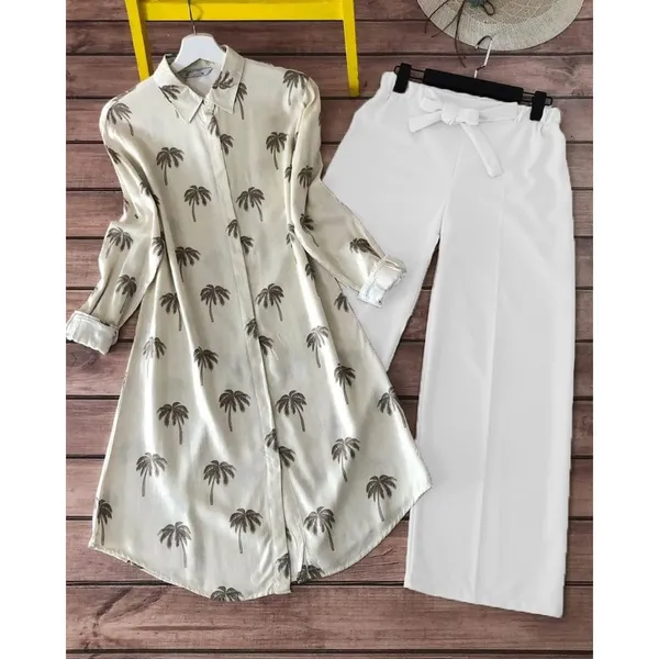 Cream_&_Brown_Rayon_Coconut_Tree_Design_Printed_Kurti_Plazzo_For_Women