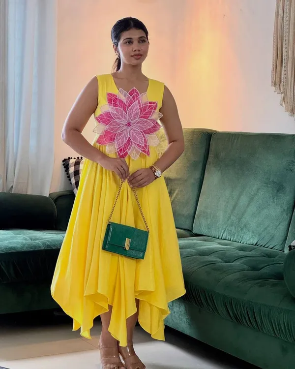 Yellow_Fancy_Flowers_Parampara_Silk_Unique_Different_look_Frock