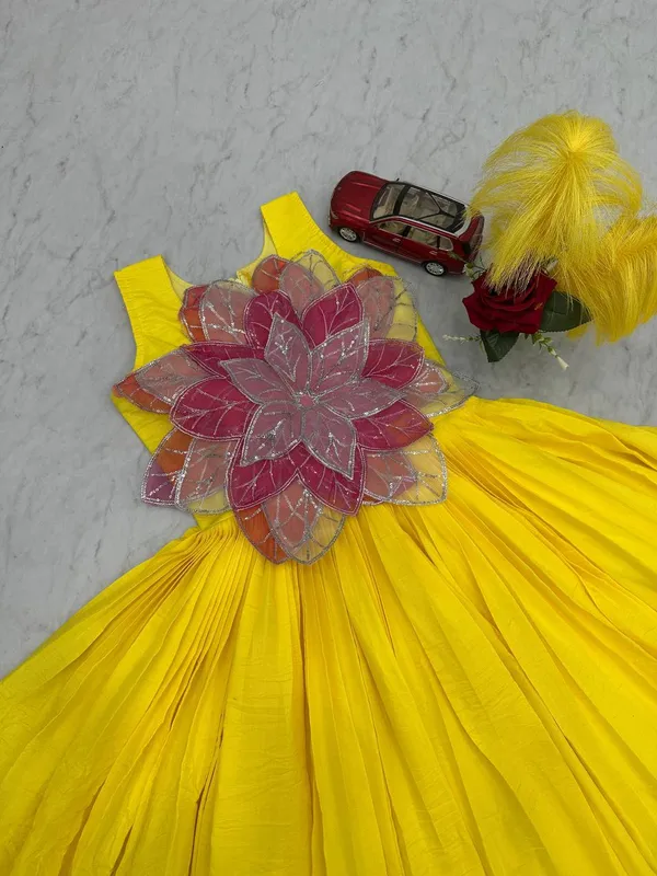 Yellow_Fancy_Flowers_Parampara_Silk_Unique_Different_look_Frock
