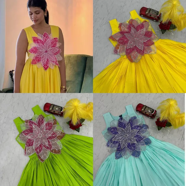 Yellow_Fancy_Flowers_Parampara_Silk_Unique_Different_look_Frock