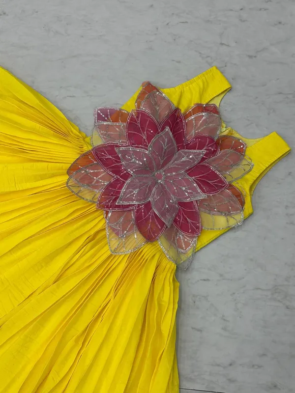 Yellow_Fancy_Flowers_Parampara_Silk_Unique_Different_look_Frock