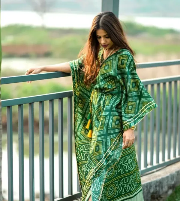 Green_Satin_Box_In_Box_Digital_Printed_Kaftan_For_Women