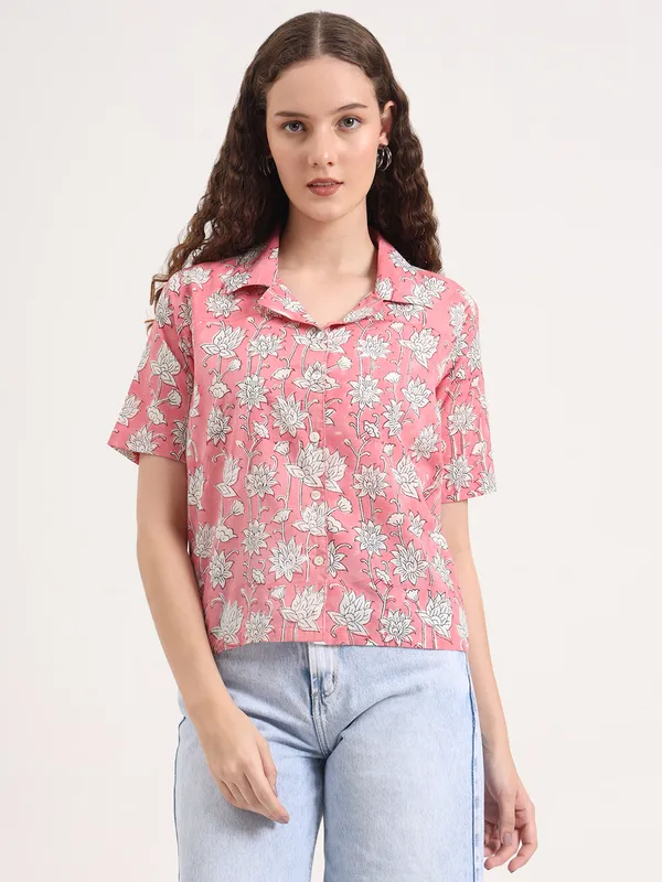 Pink_Base_With_White_Floral_Sanganeri_Hand_Block_Printed_Crop_Top