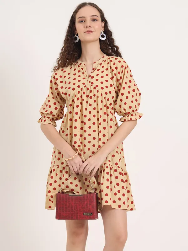 Off-White_Base_Maroon_Polka_Dot_Bagru_Hand_Block_Printed_Midi_Dress