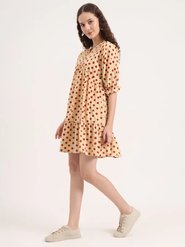 Off-White_Base_Maroon_Polka_Dot_Bagru_Hand_Block_Printed_Midi_Dress