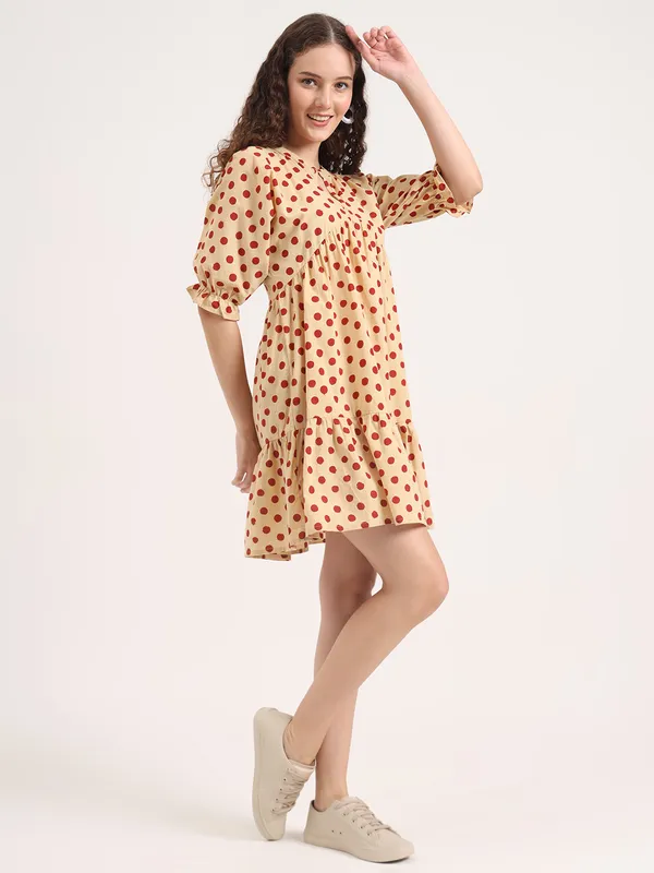 Off-White_Base_Maroon_Polka_Dot_Bagru_Hand_Block_Printed_Midi_Dress