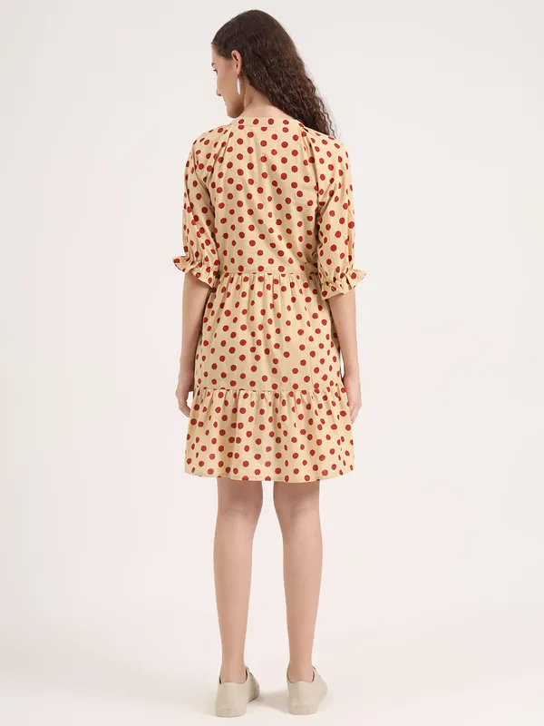 Off-White_Base_Maroon_Polka_Dot_Bagru_Hand_Block_Printed_Midi_Dress