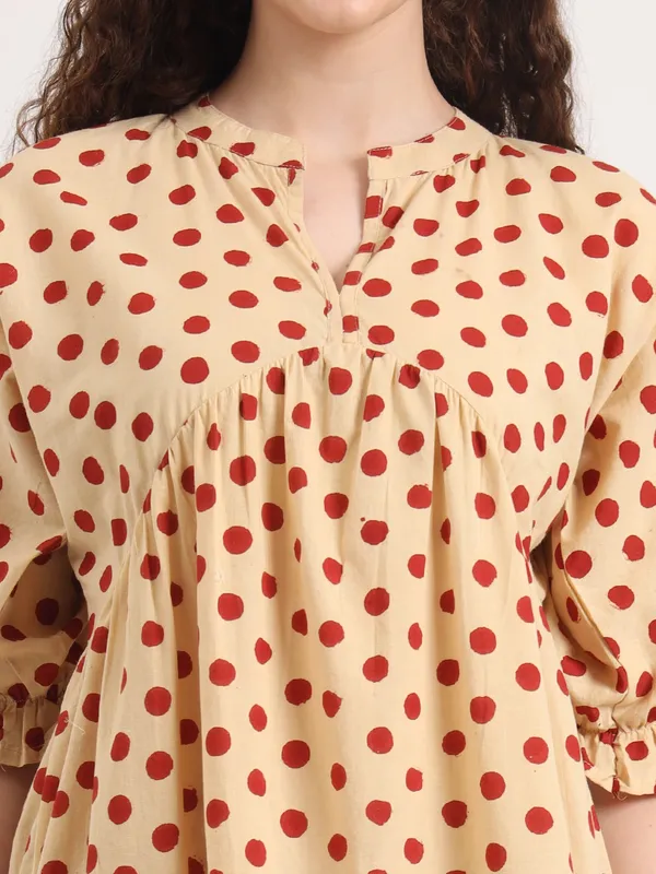 Off-White_Base_Maroon_Polka_Dot_Bagru_Hand_Block_Printed_Midi_Dress