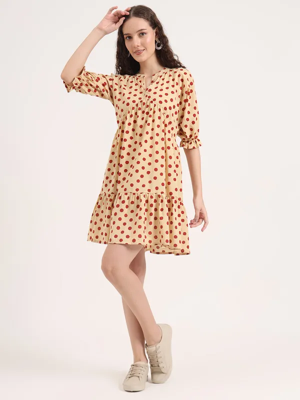 Off-White_Base_Maroon_Polka_Dot_Bagru_Hand_Block_Printed_Midi_Dress