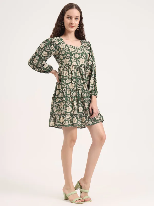 Green_Floral_Bagru_Hand_Block_Printed_Midi_Dress