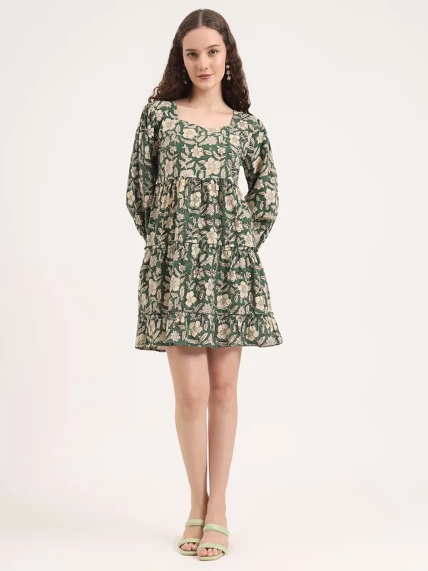 Green_Floral_Bagru_Hand_Block_Printed_Midi_Dress