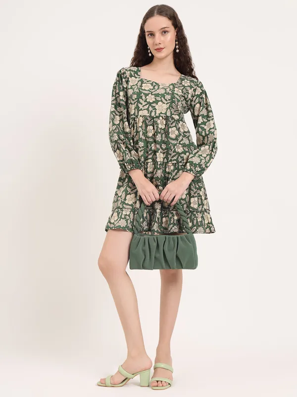 Green_Floral_Bagru_Hand_Block_Printed_Midi_Dress