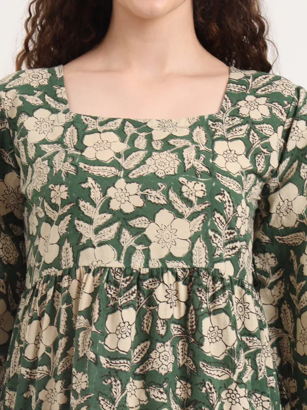 Green_Floral_Bagru_Hand_Block_Printed_Midi_Dress