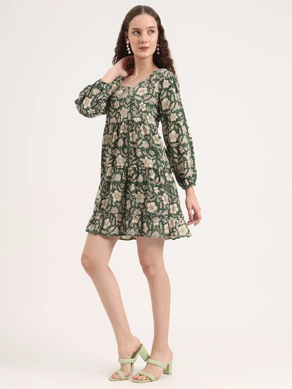 Green_Floral_Bagru_Hand_Block_Printed_Midi_Dress
