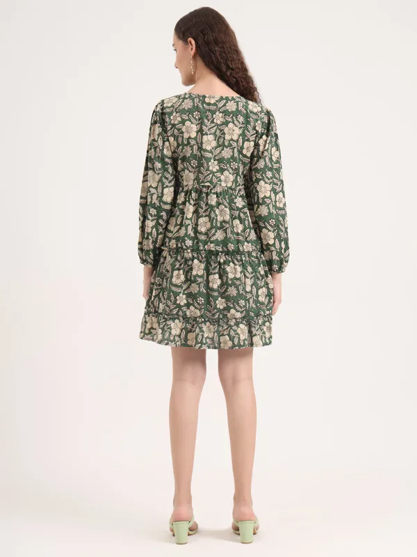 Green_Floral_Bagru_Hand_Block_Printed_Midi_Dress
