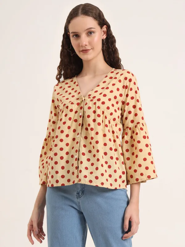 Off-White_Base_Maroon_Polka_Dot_Bagru_Hand_Block_Printed_Tunic