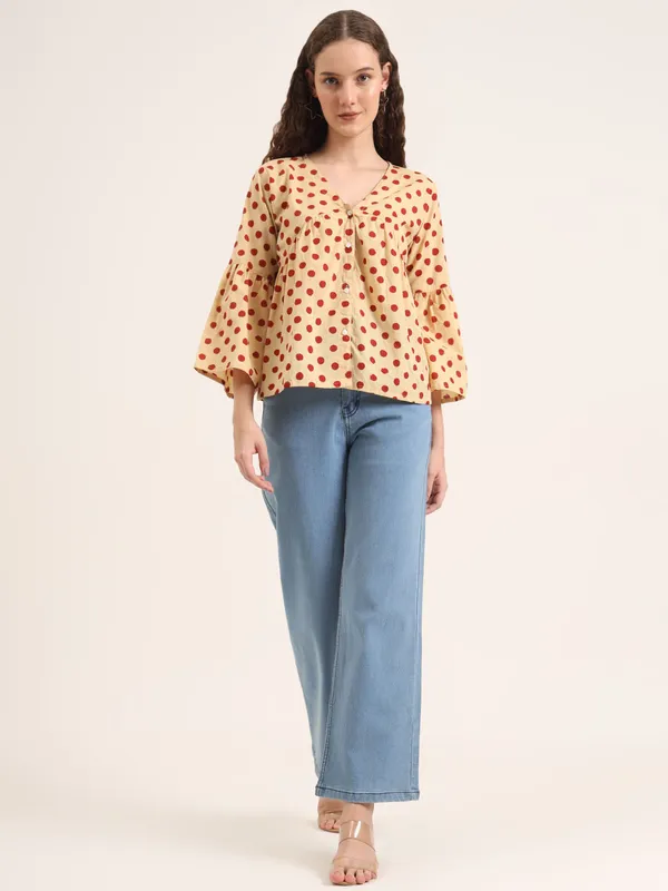 Off-White_Base_Maroon_Polka_Dot_Bagru_Hand_Block_Printed_Tunic