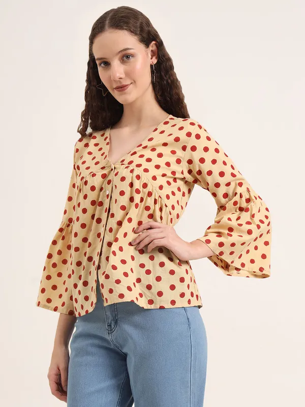 Off-White_Base_Maroon_Polka_Dot_Bagru_Hand_Block_Printed_Tunic