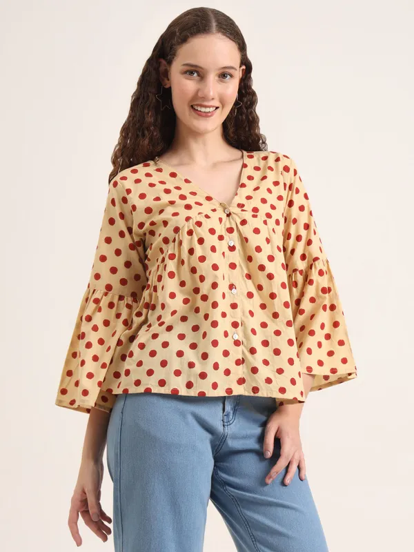 Off-White_Base_Maroon_Polka_Dot_Bagru_Hand_Block_Printed_Tunic