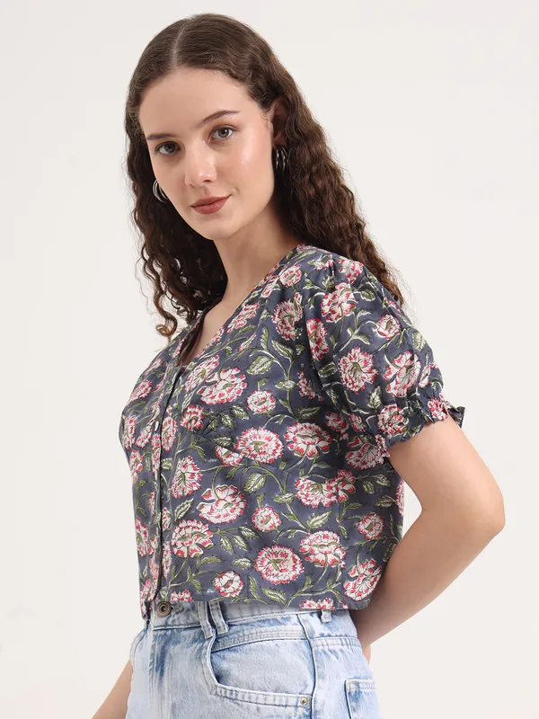 Purple_Base_With_Pink_And_White_Floral_Sanganeri_Hand_Block_Printed_Crop_Top