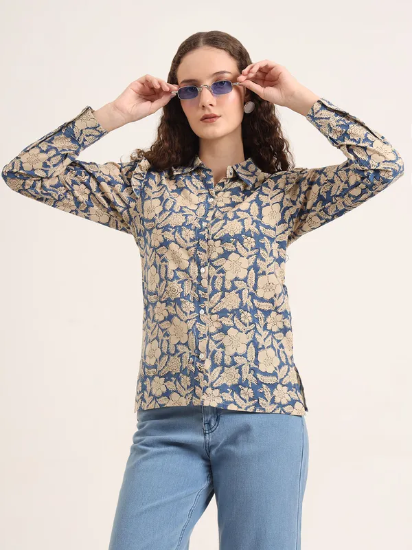 Blue_Floral_Bagru_Hand_Block_Printed_Shirt