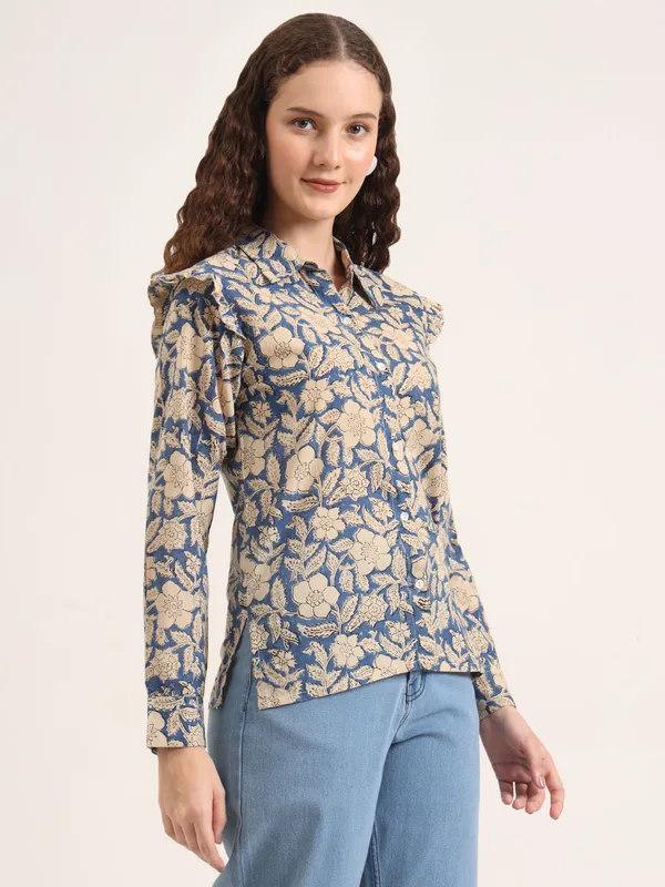 Blue_Floral_Bagru_Hand_Block_Printed_Shirt