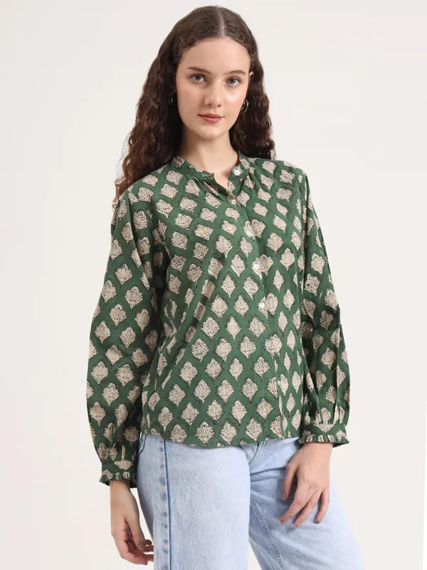 Green_Floral_Bagru_Hand_Block_Printed_Shirt