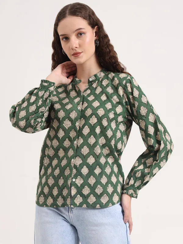Green_Floral_Bagru_Hand_Block_Printed_Shirt