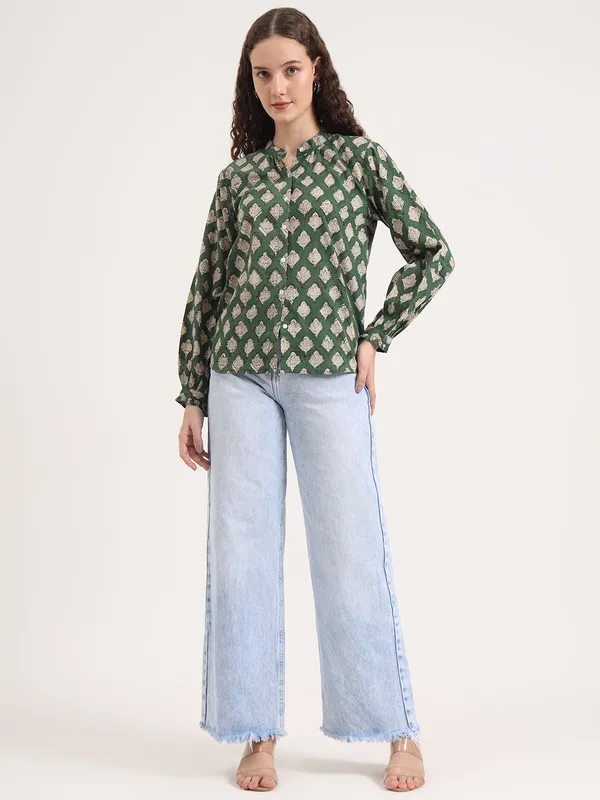 Green_Floral_Bagru_Hand_Block_Printed_Shirt