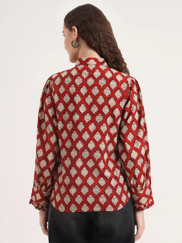 Maroon_Floral_Bagru_Hand_Block_Printed_Shirt