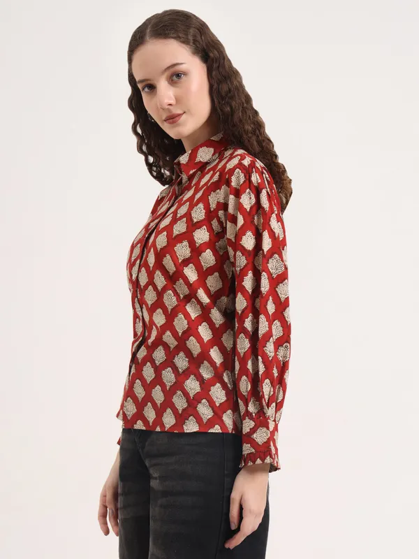 Maroon_Floral_Bagru_Hand_Block_Printed_Shirt