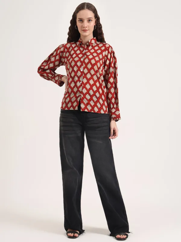 Maroon_Floral_Bagru_Hand_Block_Printed_Shirt
