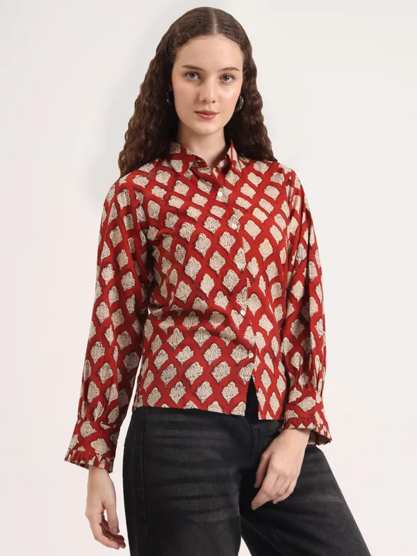 Maroon_Floral_Bagru_Hand_Block_Printed_Shirt