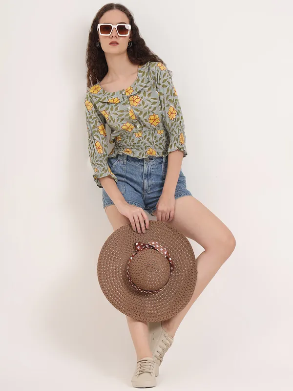 Green_Floral_Sanganeri_Hand_Block_Printed_Crop_Top