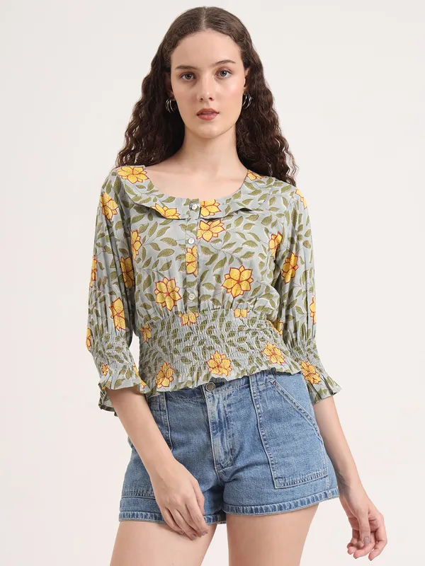 Green_Floral_Sanganeri_Hand_Block_Printed_Crop_Top