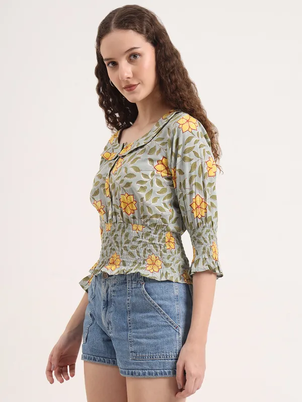 Green_Floral_Sanganeri_Hand_Block_Printed_Crop_Top