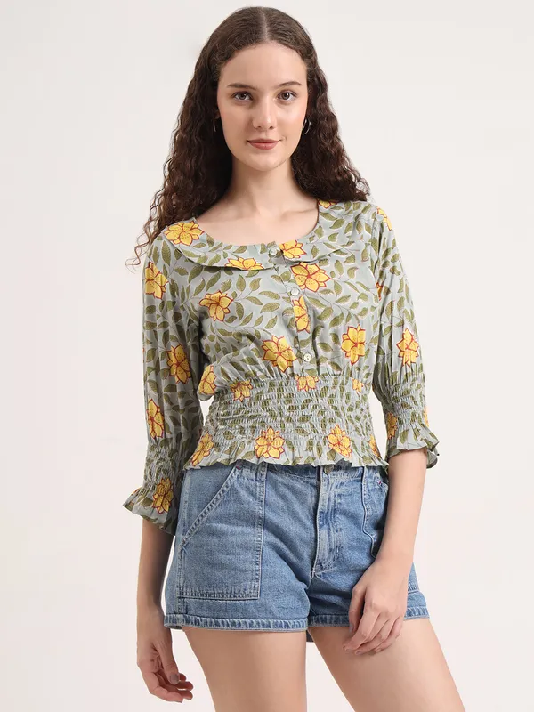 Green_Floral_Sanganeri_Hand_Block_Printed_Crop_Top